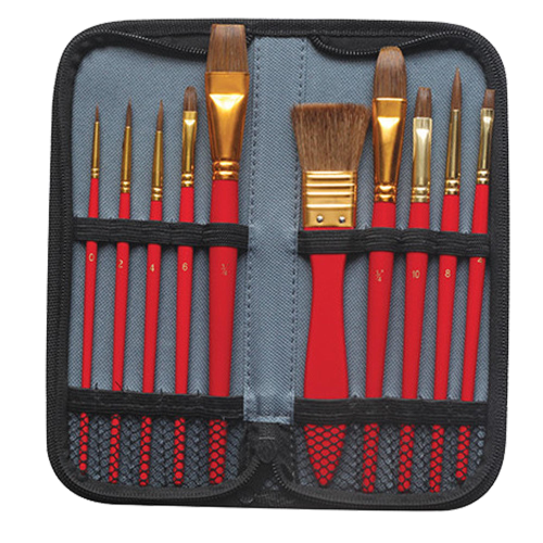 CWR PENNELLI IN PELO DI PONY MISURE ASSORTITE MANICO ROSSO GHIERA IN METALLO CON ASTUCCIO CONF 10 Pz.